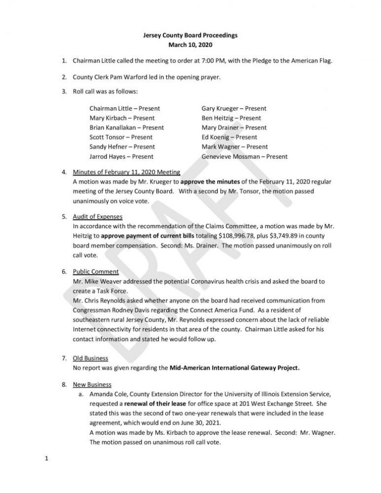 Jersey County Board Minutes March 2020 Pg. 1